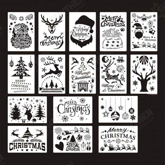 16pcs DIY Christmas Hollowed Out Template Painting Set Template Decoration Wall Painting for Adults Kids