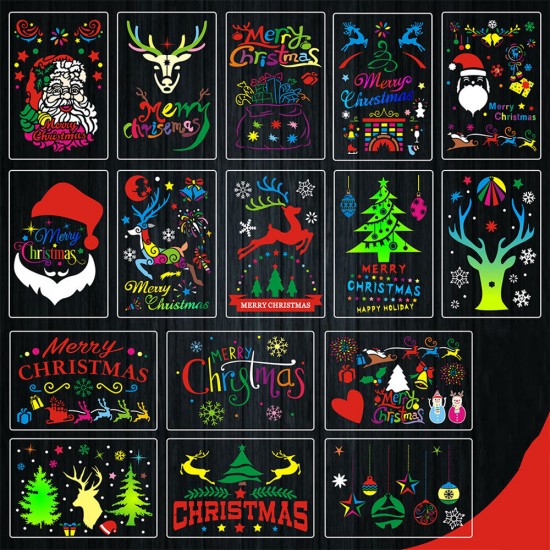 16pcs DIY Christmas Hollowed Out Template Painting Set Template Decoration Wall Painting for Adults Kids