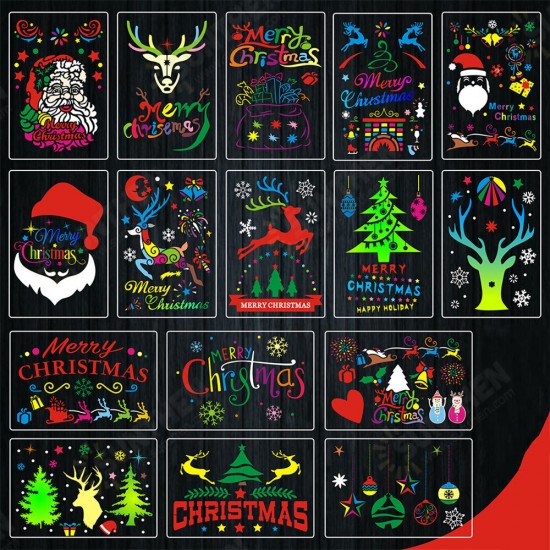 16pcs DIY Christmas Hollowed Out Template Painting Set Template Decoration Wall Painting for Adults Kids