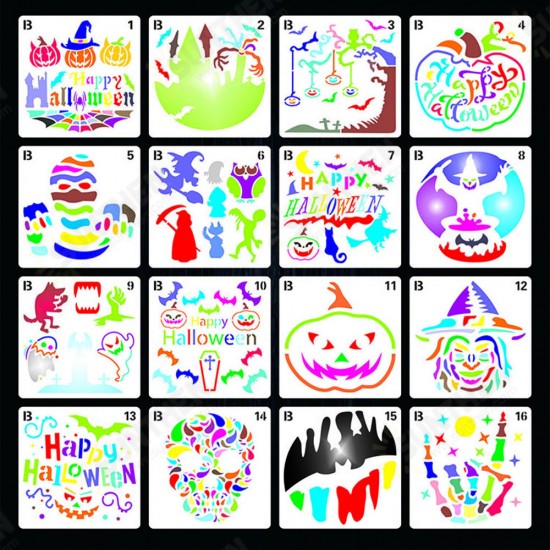 16pcs Halloween Painting Template Painting Template DIY Graffiti Accessories Hollow Template Paint Art Design