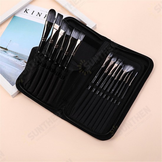 17Pcs Paint Brush Set Includes Pop-up Carrying Case with Palette Knife and 1 Sponges for Acrylic Oil Watercolor Gouache Painting