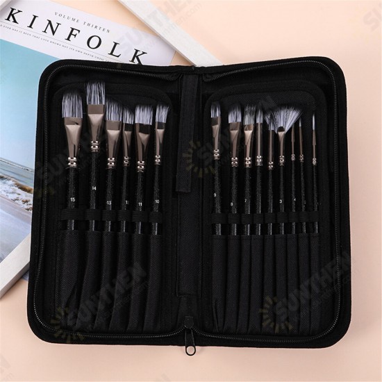 17Pcs Paint Brush Set Includes Pop-up Carrying Case with Palette Knife and 1 Sponges for Acrylic Oil Watercolor Gouache Painting