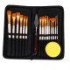17Pcs Paint Brush Set Includes Pop-up Carrying Case with Palette Knife and 1 Sponges for Acrylic Oil Watercolor Gouache Painting
