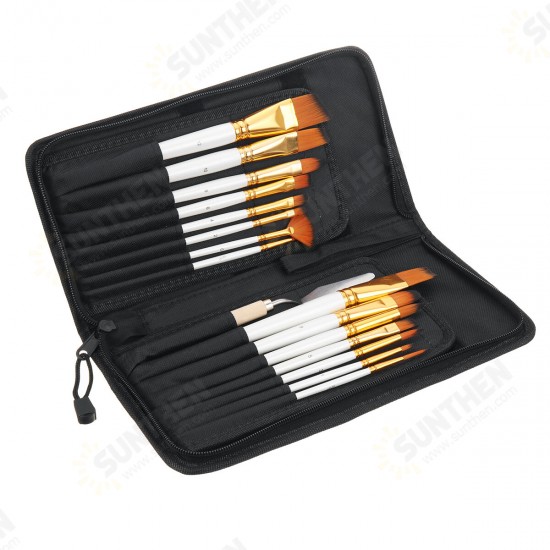 17pcs Painting Brush Set Different Size Artist Nylon Hair Wooden Handle Paint Brush DIY Watercolor Pen Drawing Art Supplies