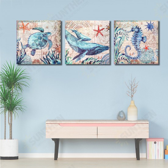 3 Pcs Wall Decorative Oil Paintings Ocean Animal Canvas Print Art Decor Pictures Frameless Wall Hanging Decorations for Home Office