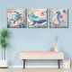 3 Pcs Wall Decorative Oil Paintings Ocean Animal Canvas Print Art Decor Pictures Frameless Wall Hanging Decorations for Home Office