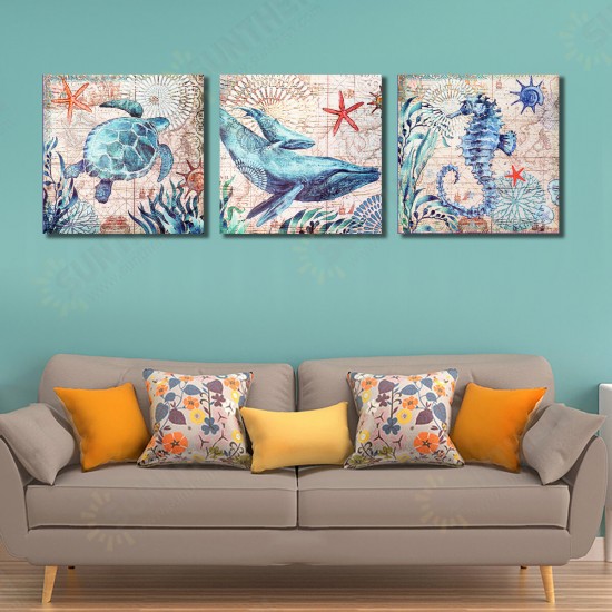 3 Pcs Wall Decorative Oil Paintings Ocean Animal Canvas Print Art Decor Pictures Frameless Wall Hanging Decorations for Home Office