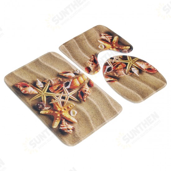 3Pcs Beach Starfish Shell Bathroom Pedestal Rug+Lid Toilet Cover+Bath Mat 45*75cm