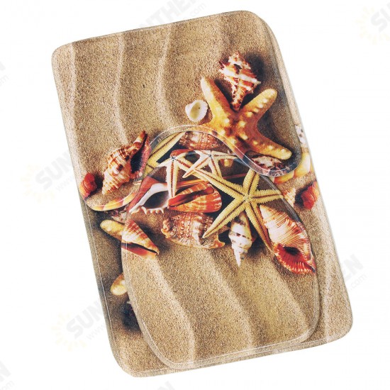 3Pcs Beach Starfish Shell Bathroom Pedestal Rug+Lid Toilet Cover+Bath Mat 45*75cm