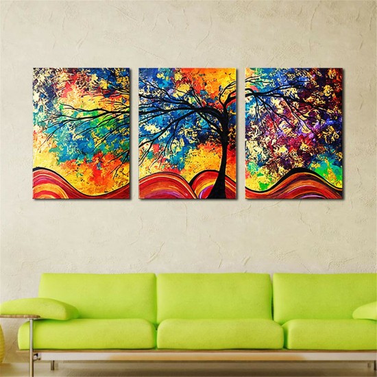 3Pcs Colorful Tree HD Canvas Print Paintings Wall Decorative Print Art Pictures Framed/Frameless Wall Hanging Decorations for Home Office