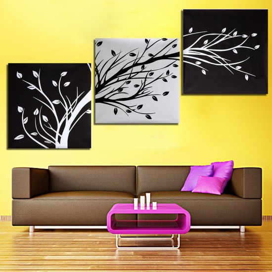 3Pcs Wall Decorative Paintings Abstract Wood Canvas Print Art Pictures Frameless Wall Hanging Decor for Home Office