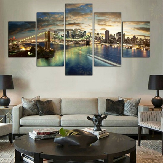 5 Pcs Wall Decorative Painting New York City at Night Wall Decor Art Pictures Canvas Prints Home Office Hotel Decorations