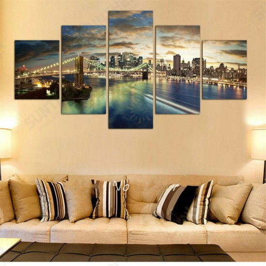 5 Pcs Wall Decorative Painting New York City at Night Wall Decor Art Pictures Canvas Prints Home Office Hotel Decorations