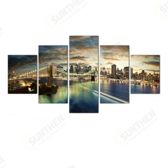 5 Pcs Wall Decorative Painting New York City at Night Wall Decor Art Pictures Canvas Prints Home Office Hotel Decorations