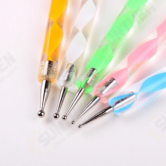 5Pcs Color Handle Dotting Tools Spiral Rod Double-end Point Nail Pen Indentation Pen Point Flower Drill Tool