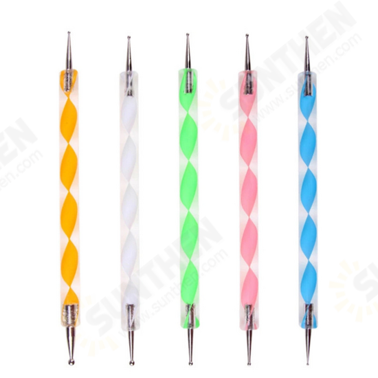 5Pcs Color Handle Dotting Tools Spiral Rod Double-end Point Nail Pen Indentation Pen Point Flower Drill Tool