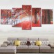 5Pcs Red Falling Leaves Canvas Painting Autumn Tree Wall Decorative Print Art Pictures Unframed Wall Hanging Home Office Decorations