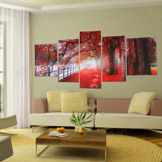 5Pcs Red Falling Leaves Canvas Painting Autumn Tree Wall Decorative Print Art Pictures Unframed Wall Hanging Home Office Decorations