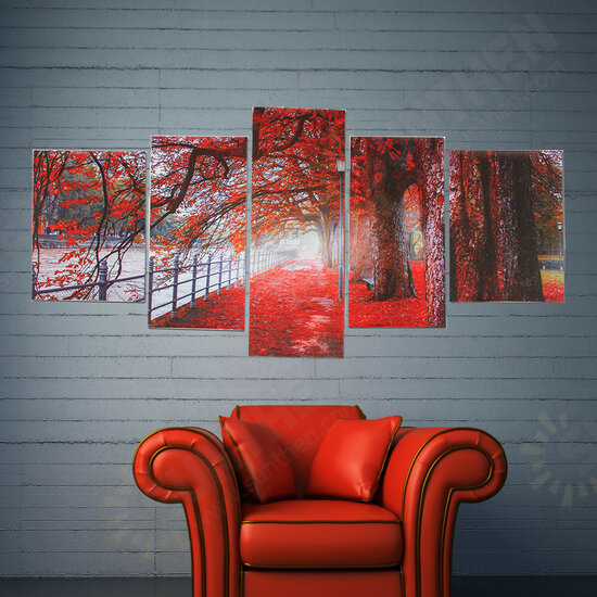 5Pcs Red Falling Leaves Canvas Painting Autumn Tree Wall Decorative Print Art Pictures Unframed Wall Hanging Home Office Decorations