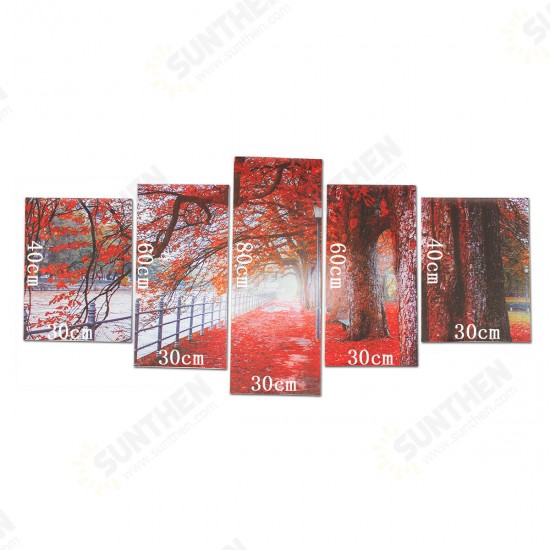 5Pcs Red Falling Leaves Canvas Painting Autumn Tree Wall Decorative Print Art Pictures Unframed Wall Hanging Home Office Decorations