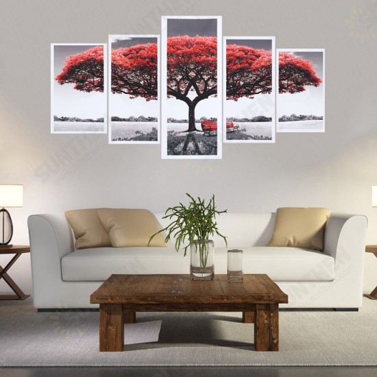 5Pcs Red Tree Canvas Paintings Wall Decorative Print Art Pictures Unframed Wall Hanging Home Office Decorations