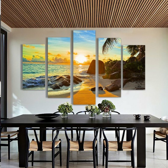 5Pcs Sea Coastal Canvas Print Paintings Wall Decorative Print Art Pictures Frameless Wall Hanging Decorations for Home Office Restaurant