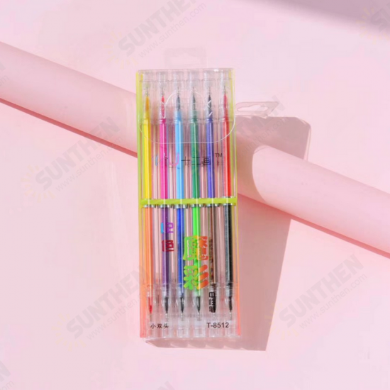 6 Pcs 12 Colors Double Head Gel Pen Highlighter Marker Pen Student