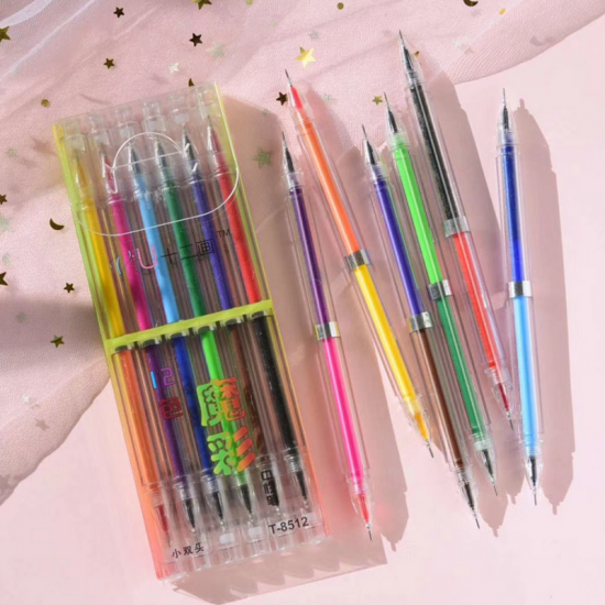 6 Pcs 12 Colors Double Head Gel Pen Highlighter Marker Pen Student