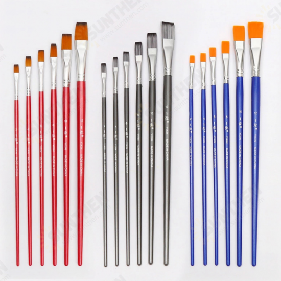 6 Pcs Oil Brush Set Nylon Painting Brush Flat Round Head for Student Drawing