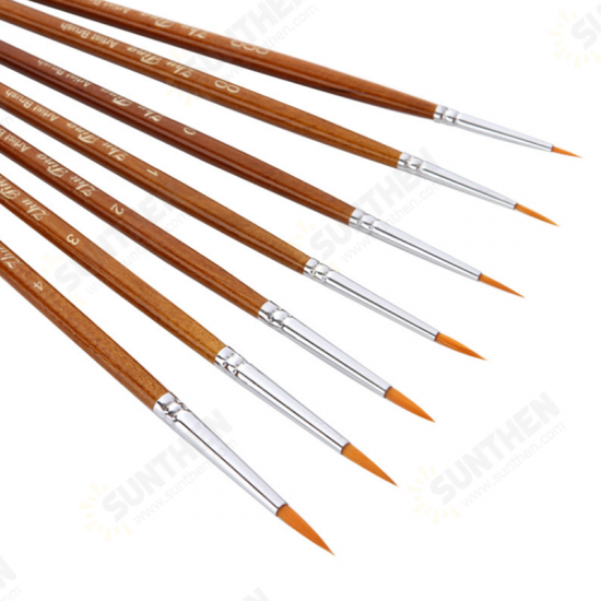 7 PCS Oil Painting Brush Wood Handel Nylon Hair Hook Line Pen For Watercolor Acrylic Painting