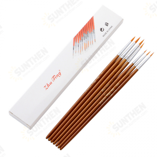 7 PCS Oil Painting Brush Wood Handel Nylon Hair Hook Line Pen For Watercolor Acrylic Painting