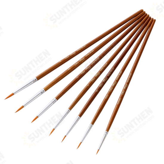 7 PCS Oil Painting Brush Wood Handel Nylon Hair Hook Line Pen For Watercolor Acrylic Painting