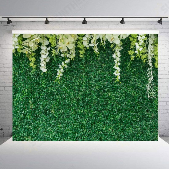 7ftx5ft White Flower Green Leaves Photography Background Cloth Backdrops 2.1x1.5m