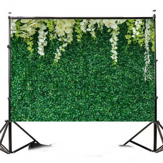 7ftx5ft White Flower Green Leaves Photography Background Cloth Backdrops 2.1x1.5m