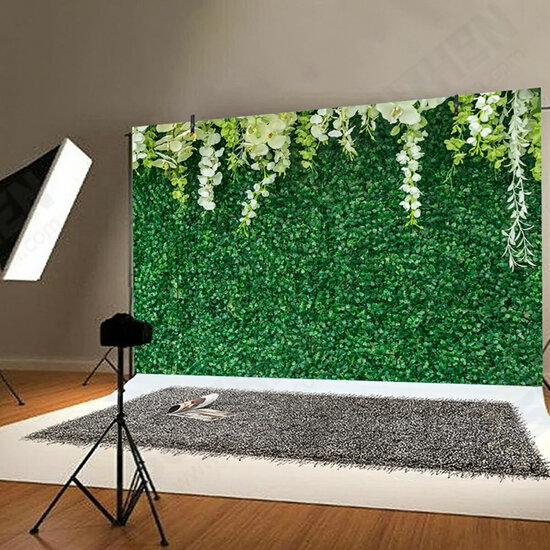 7ftx5ft White Flower Green Leaves Photography Background Cloth Backdrops 2.1x1.5m