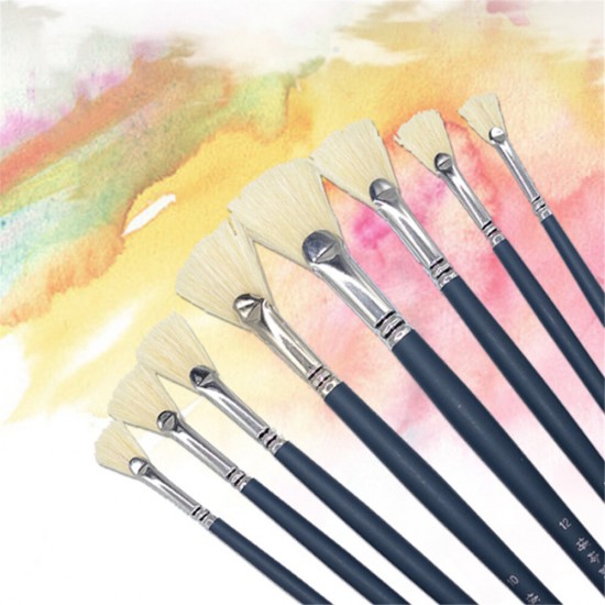 8Pcs Oil Painting Pen Set Pig Hair Wooden Pen Holder Pen Set Watercolor Animation Gouache Painting Brush