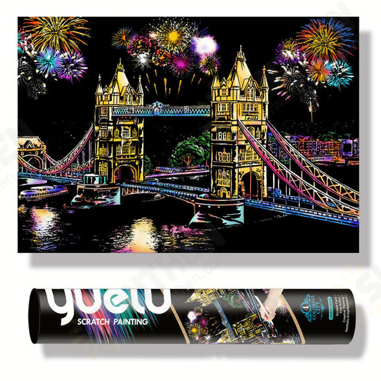 Colorful Urban Scene Painting City Night Scratch Picture Painting Scraping Paper DIY Craft Birthday Gift