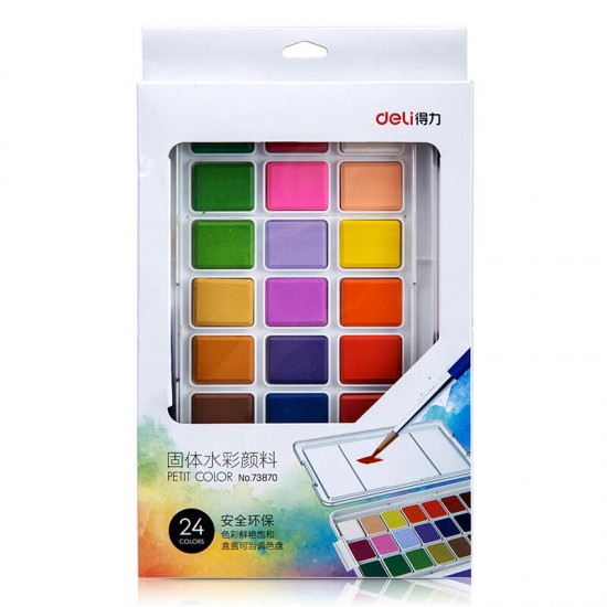 73870 24 Colors Solid Water Color Pigment Set Portable Hand-painted Watercolor Pigment with Painting Brushes School Art Painting Tools Supplies