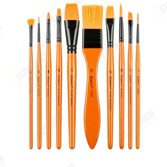 10 Pcs Painting Brush Set Nylon Hair Watercolor Pen Round Pointed Tip Brush With Bag Art for Student School Supplies