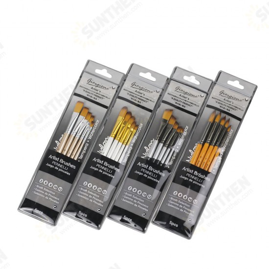 5pcs/set Painting Brush Set Gouache Paint Different Shape Nylon Oil Watercolor Brush Set Stationery Art Supplies