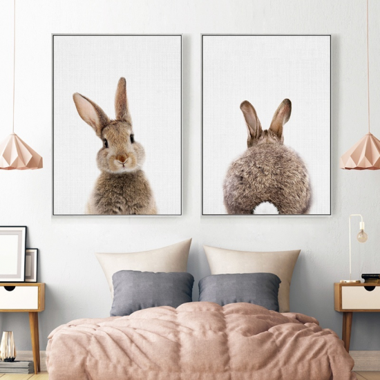 Nursery Wall Art Paintings Woodland Animal Rabbit Giraffe Bear Canvas Painting Wall Pictures Decoration for Kids Bedroom Decoration No Frame 30*40cm