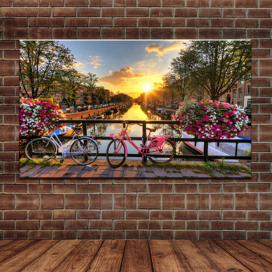 Paint By Numbers Wall Art Beautiful Sunrise Flower Bike On The Bridge In Amsterdam Poster Living Room Art Wall Pictures