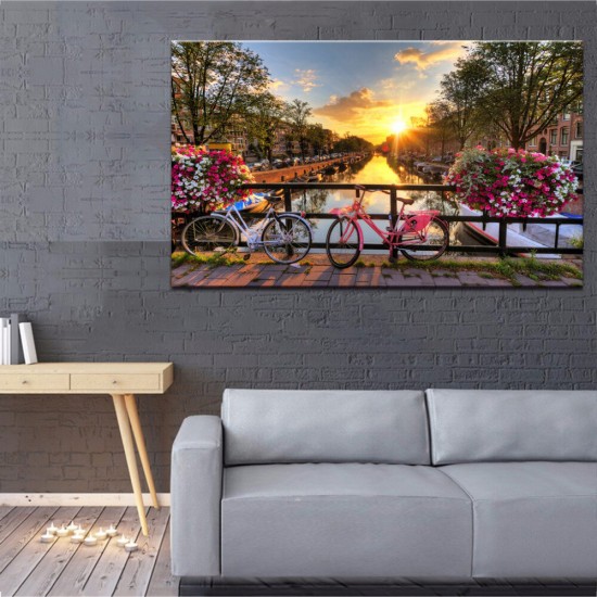 Paint By Numbers Wall Art Beautiful Sunrise Flower Bike On The Bridge In Amsterdam Poster Living Room Art Wall Pictures