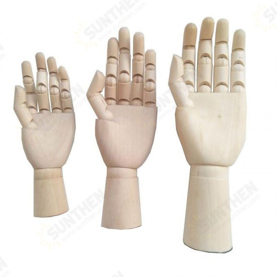 1088 10 inch/12 inch Wooden Left/Right Hand Model Jointed Wood Carving Sculpture Mannequin Hand for Drawing Sketch Decoration