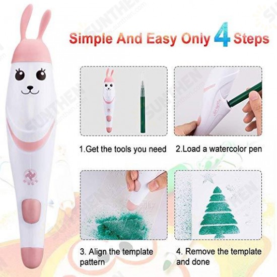 Watercolor Pen 12 Colors With Painting Templates Dust-Free Cloth Battery Operated Toys