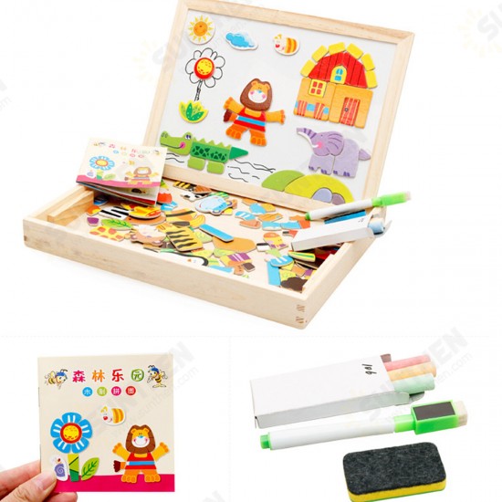 Wooden DIY Magnetic Drawing Board Forest Paradise Children's Early Educational Learning Toys