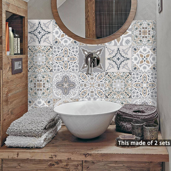 10pcs Moroccan Self-adhesive Wall Sticker Waterproof Bathroom Kitchen Decor Wall Stair Floor Tile Sticker