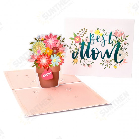 3D Mothers Day Cards Best Mom Flower Basket Paper Invitation Greeting Cards Anniversary Birthday Card Gifts for Mother Mom