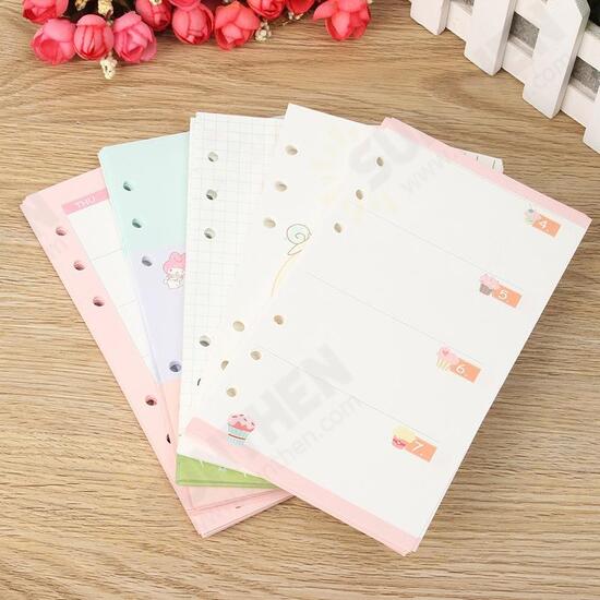 40 Sheets A6/A5 Colorful Spiral Notebook Inner Pages 6 Holes Loose Leaf Binder Paper