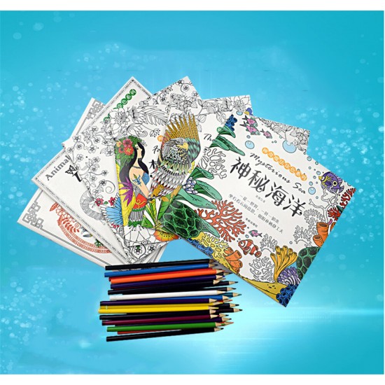 6Pcs Children's Coloring Book Set inchSecret Gardeninch Theme 16K Coloring Book Adult Decompression Hand drawing Graffiti Books